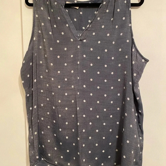 Comp Blu Ladies Rayon Gray And White Polka Dot Sleeveless Blouse, Size 1X - Picture 3 of 5